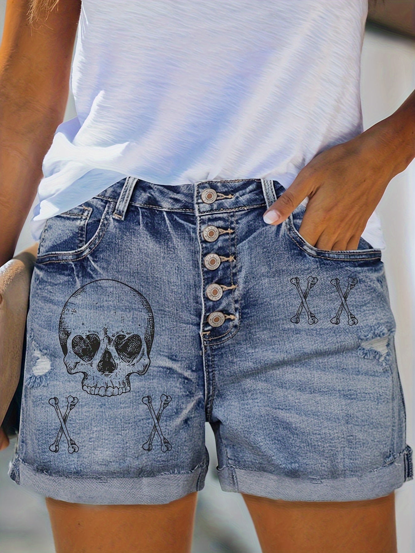 Women's Punk Style Denim Shorts