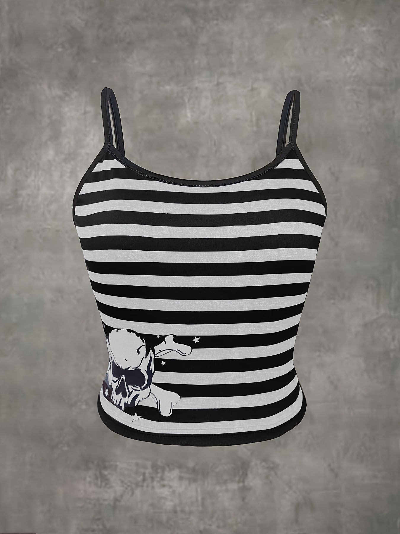 Y2K Grunge Chic Striped Skull Knit Cami