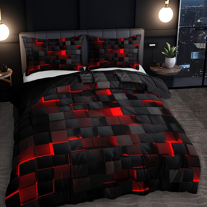 Red Plaid 3-Piece Duvet Set