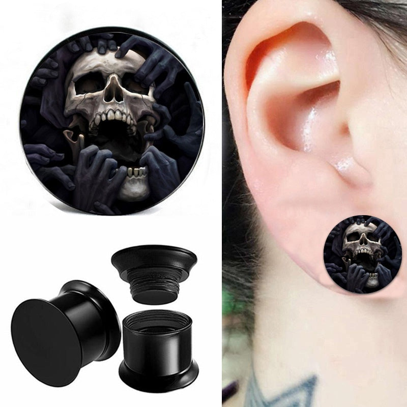 2pcs/pair Acrylic Ear Expander With Skull Pattern