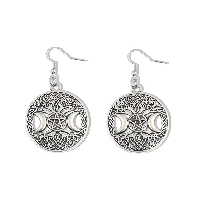 Moon Pentagram Round Earrings