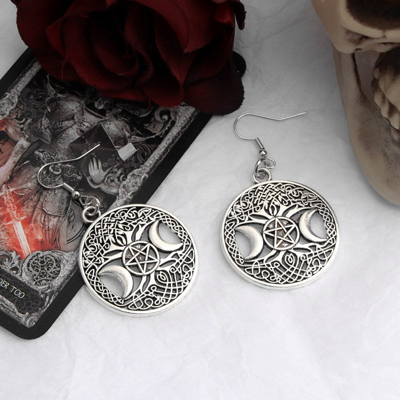 Moon Pentagram Round Earrings