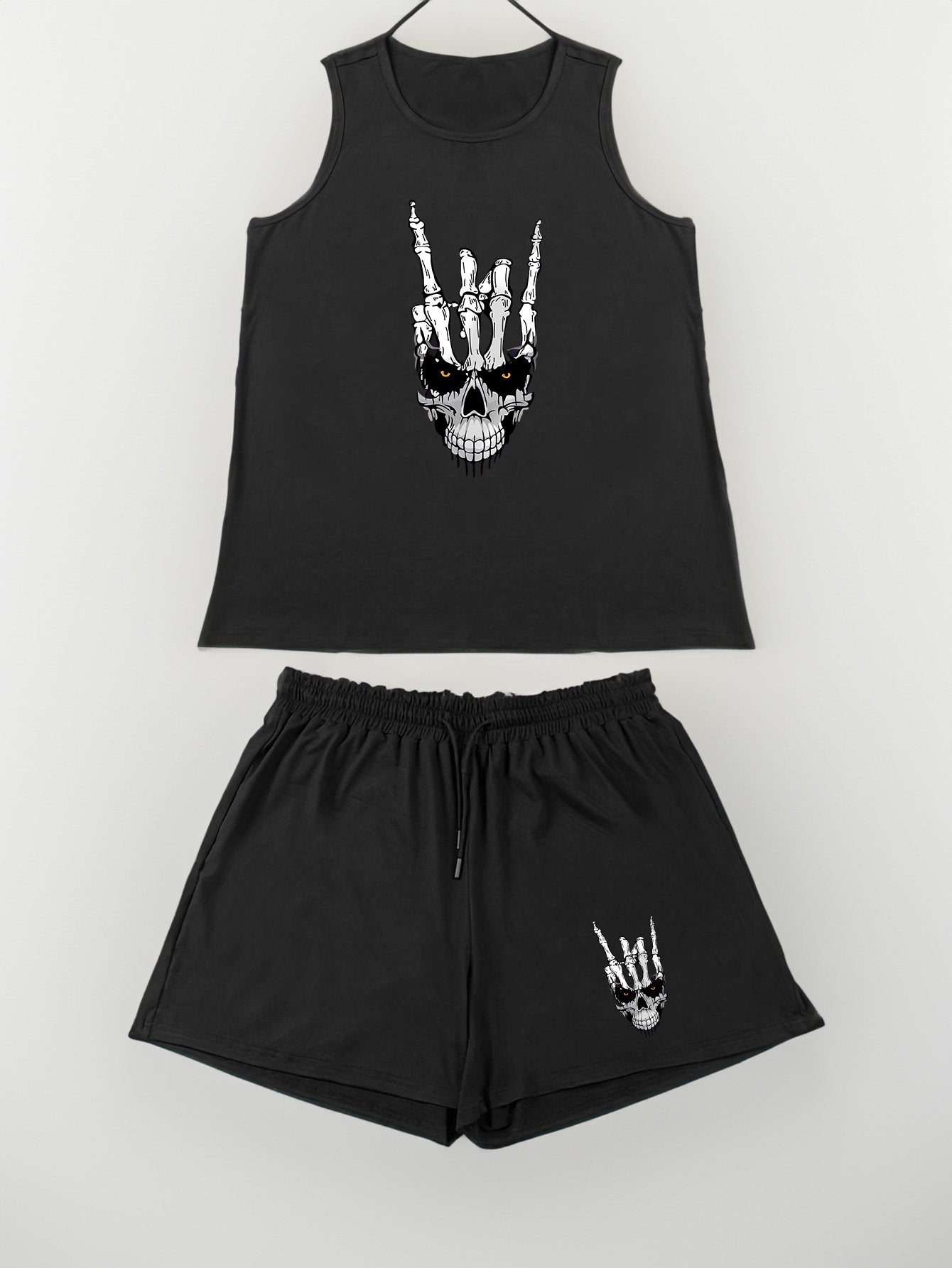 Women's Plus Gothic Skull Print Tank Top & Shorts Pajama Two Piece Set