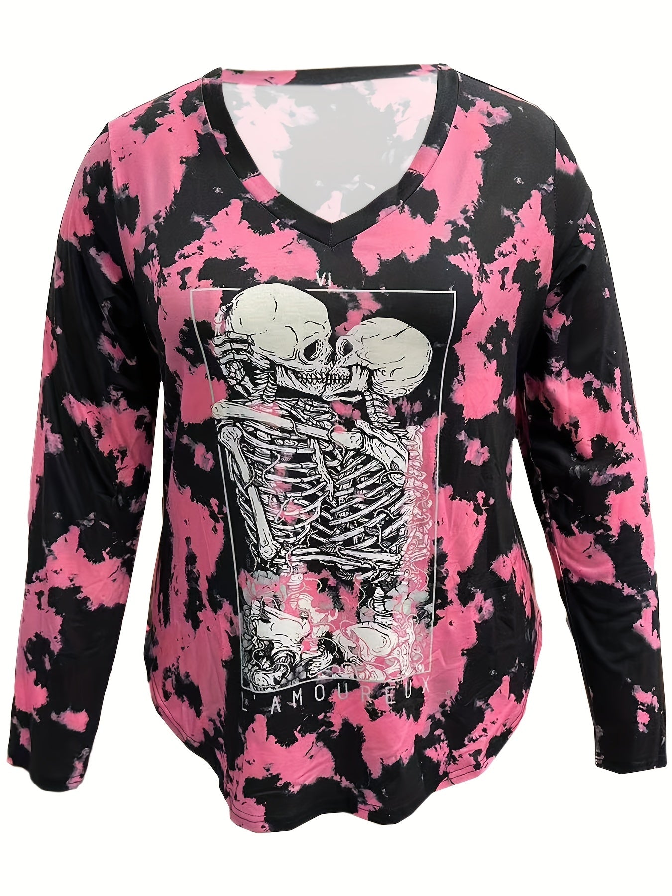 Plus Size Tie Dye Skull Print Long Sleeve