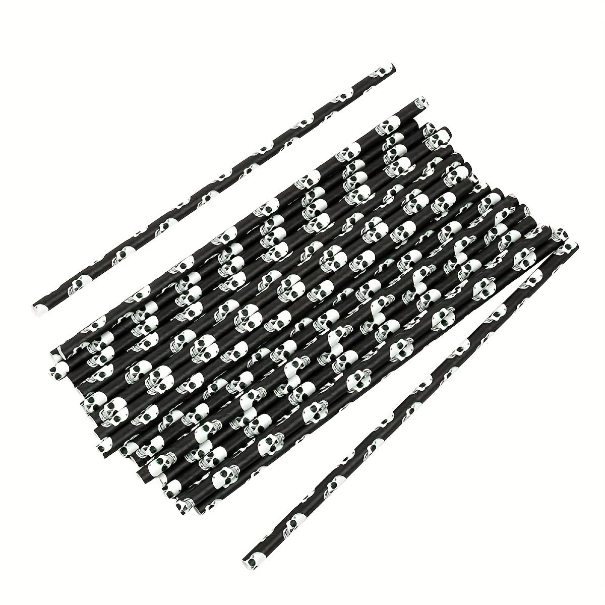 25pcs, Halloween Black Skull Disposable Paper Straws