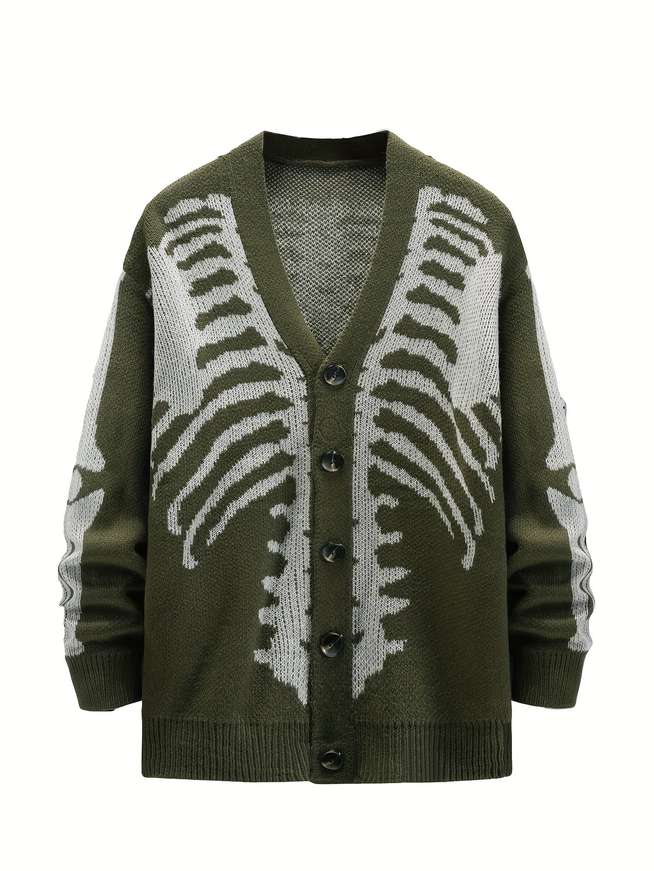 Men's Skeleton Print Long Sleeve Cardigan