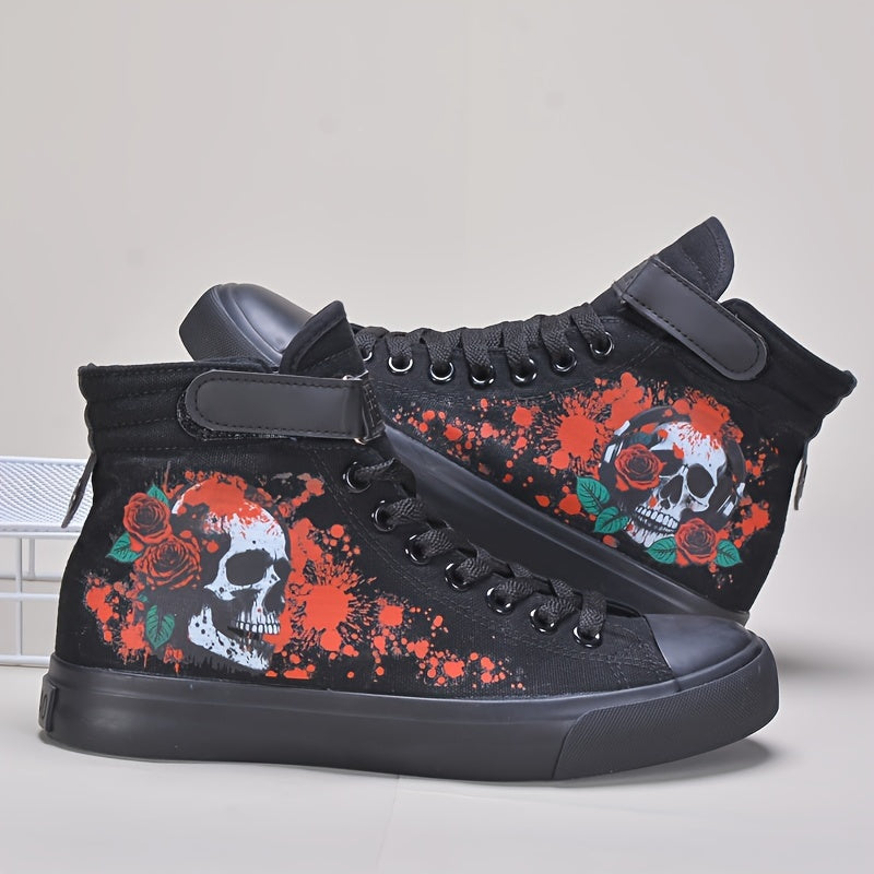 Men's Skull Rose Pattern High-top Canvas Shoes