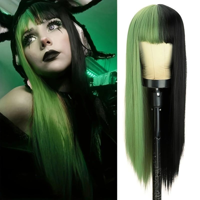 Half Green Half Black Synthetic Wig