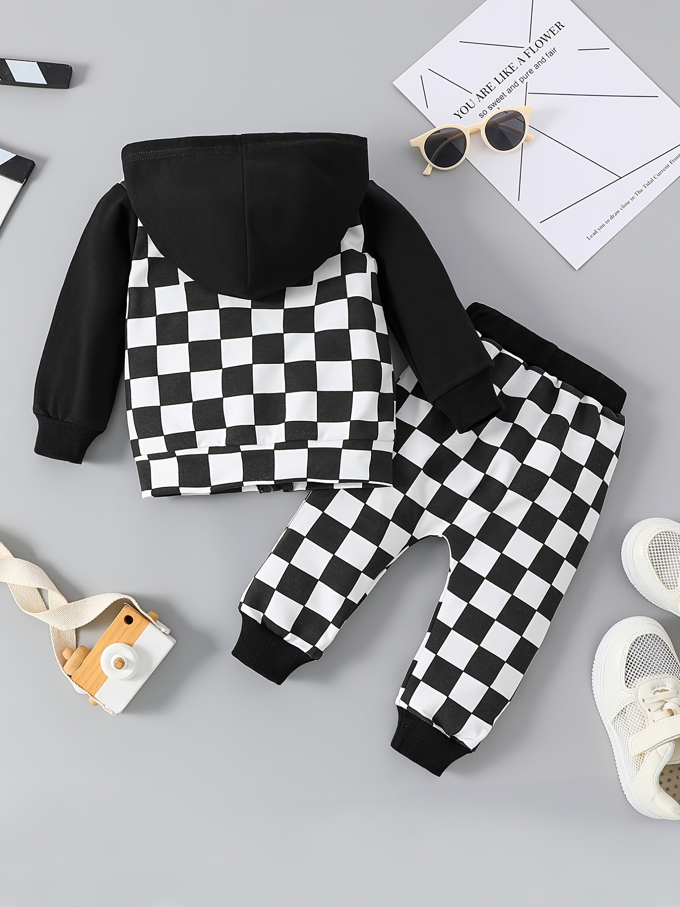 Checkerboard Zip-Up Hoodie Set