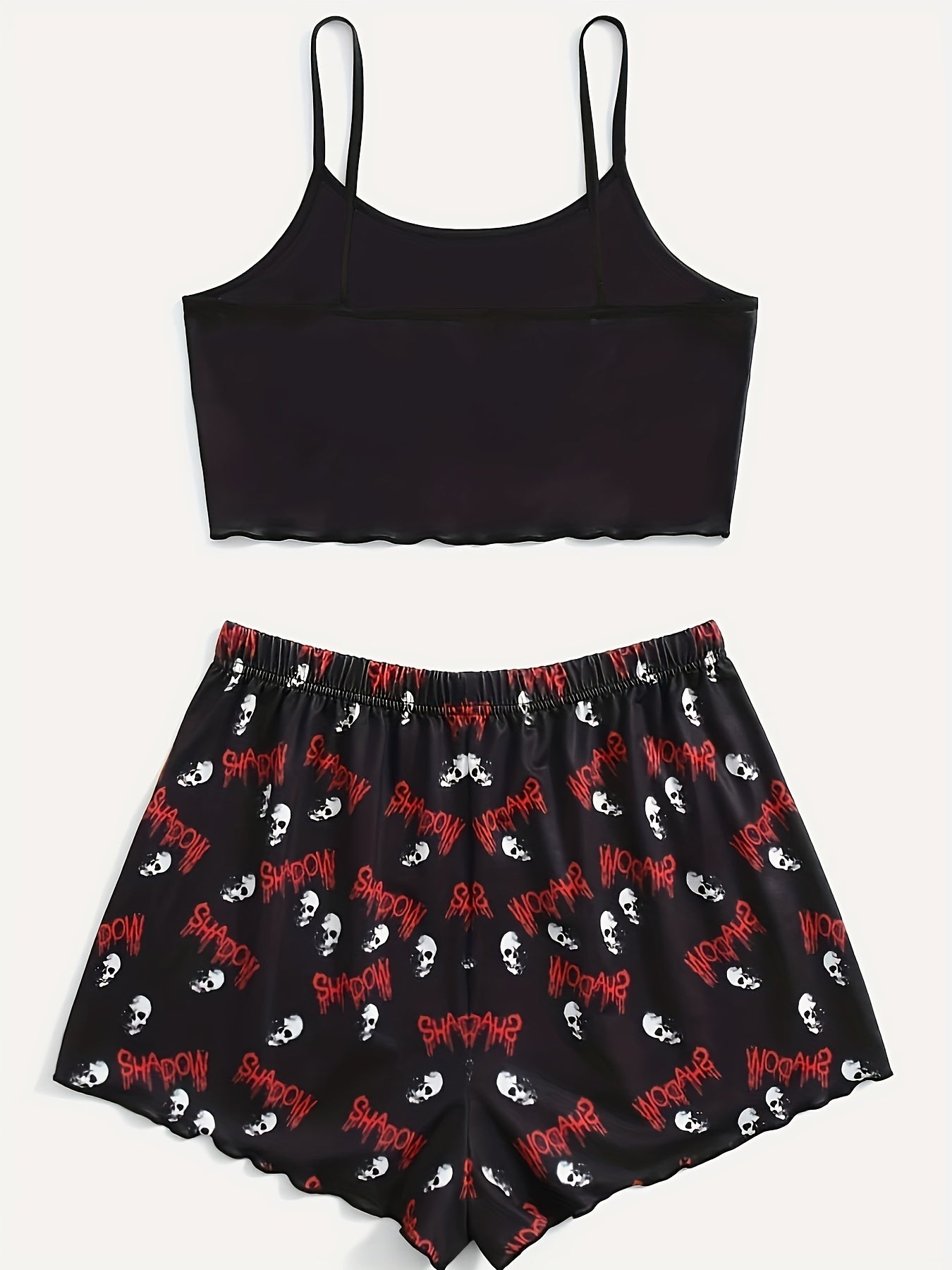 Gothic Skull & Letter Print Crop Cami Top 2 Piece Set