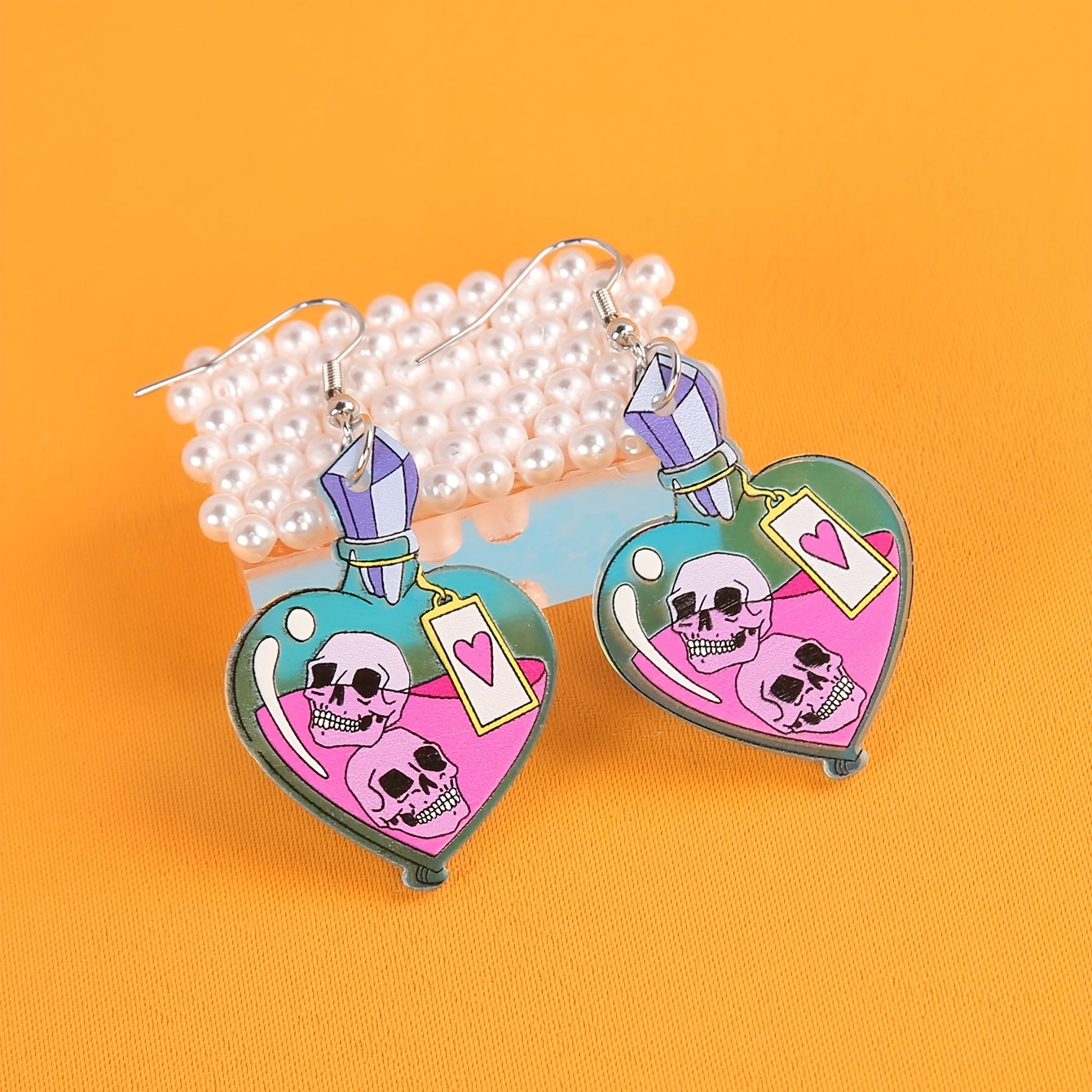 Skull Poison Bottle Design Earrings