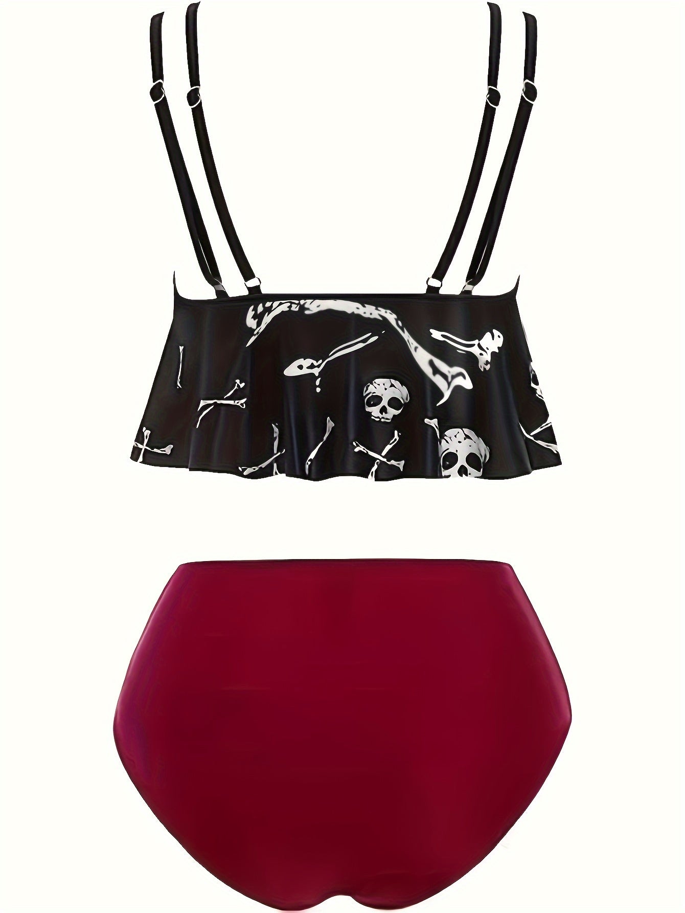 Skull Skeleton Black & Burgundy Red 2 Piece Set