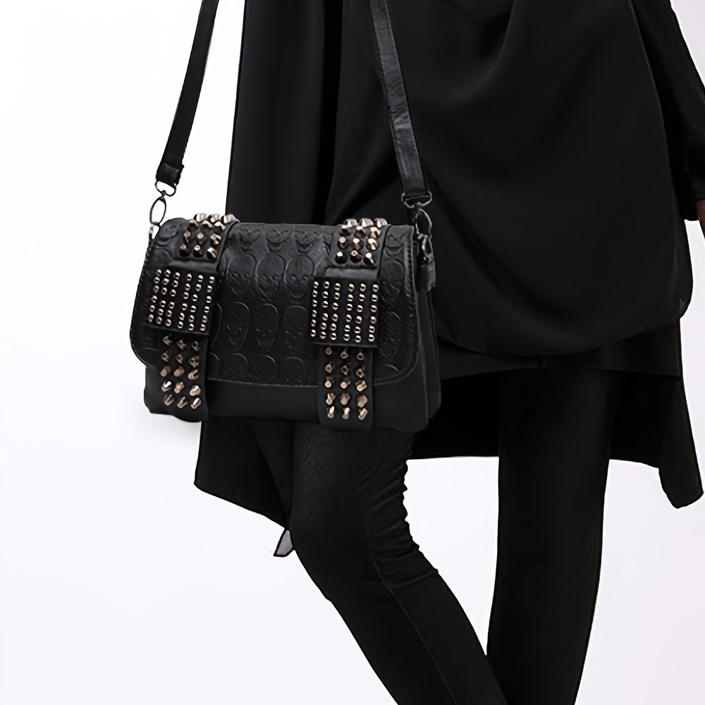 Studded Skull Embossed Crossbody Bag