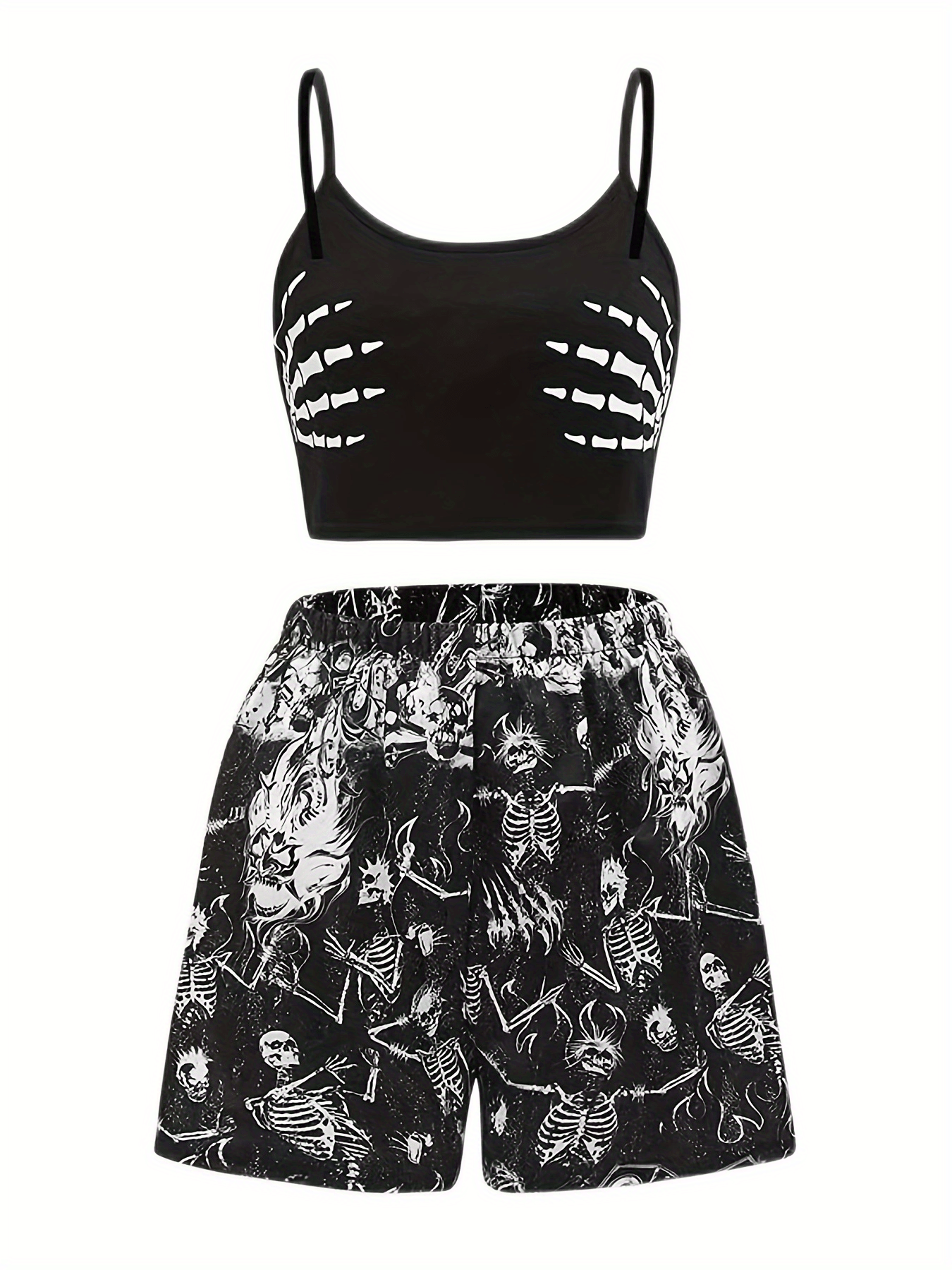 Women's Plus Gothic Skull Print Top & Shorts