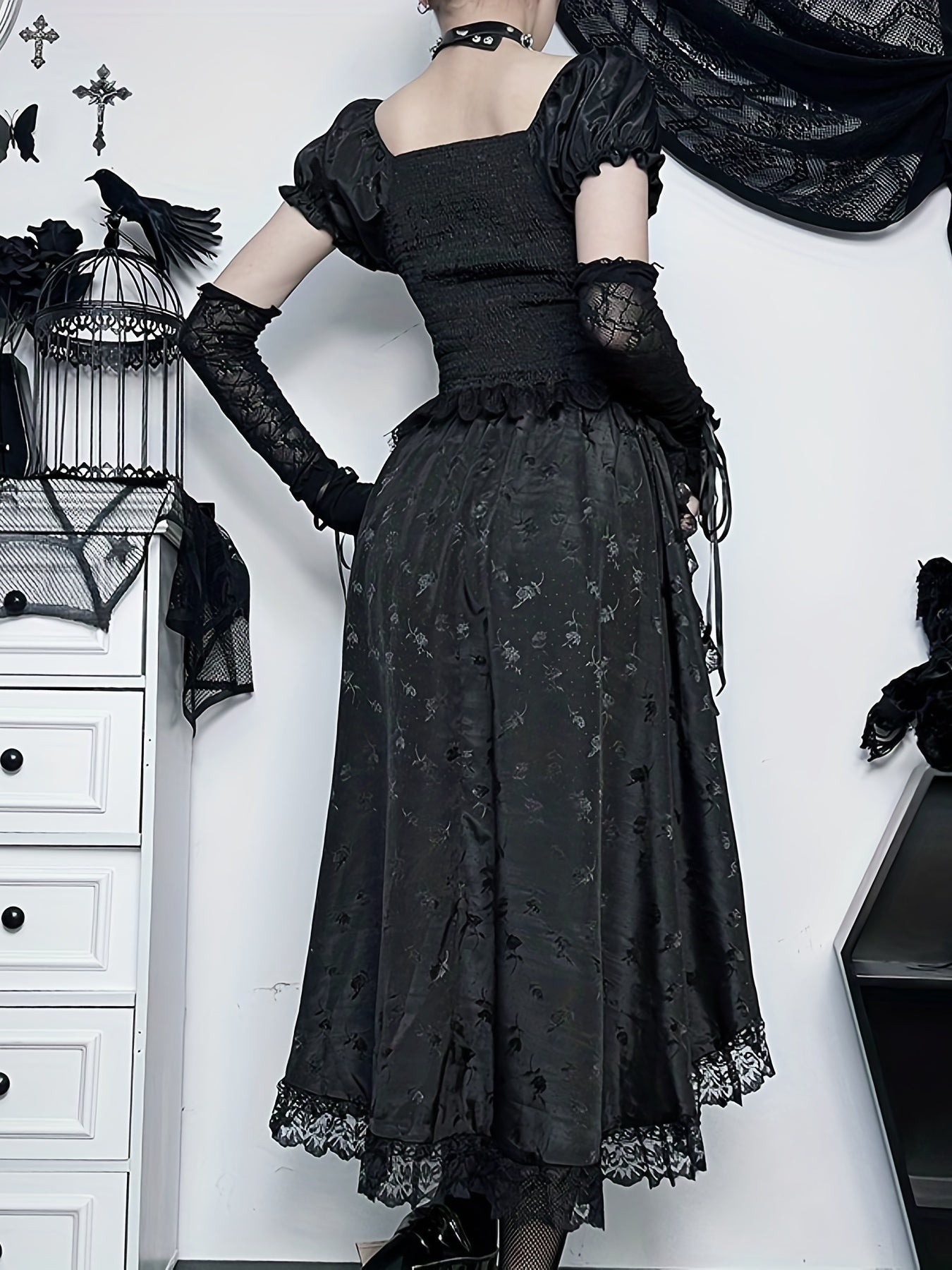 Jacquard Lace Stitching Asymmetrical Skirt