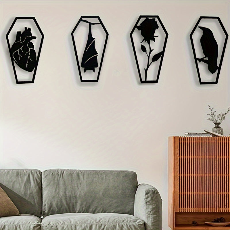 Coffin Shaped Heart Bat Rose Raven Wall Art