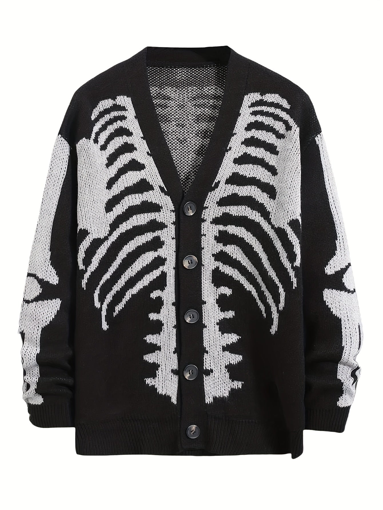 Men's Skeleton Print Long Sleeve Cardigan