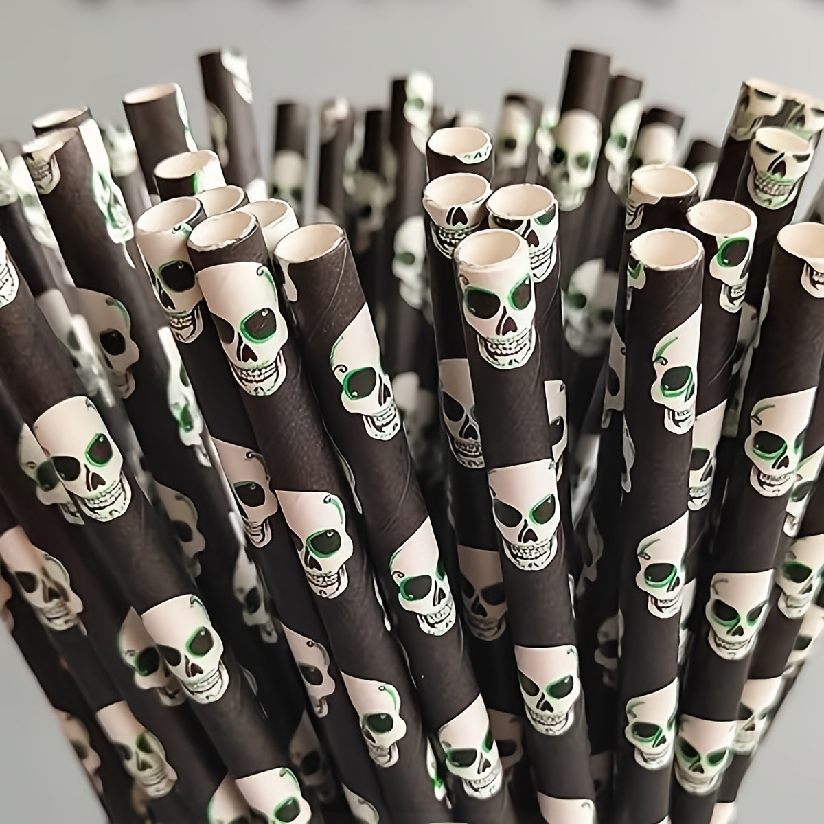 25pcs, Halloween Black Skull Disposable Paper Straws