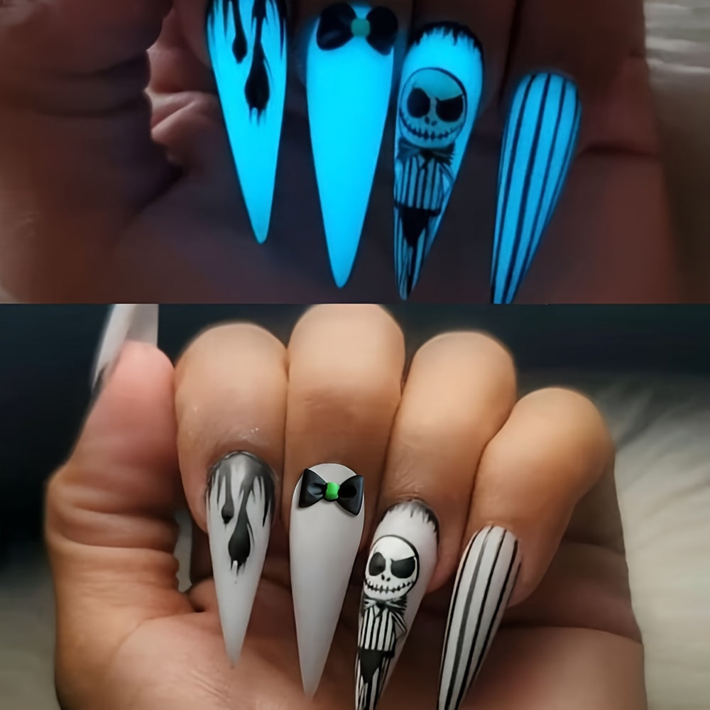 24pcs Glow in the dark Jack Skellington nails