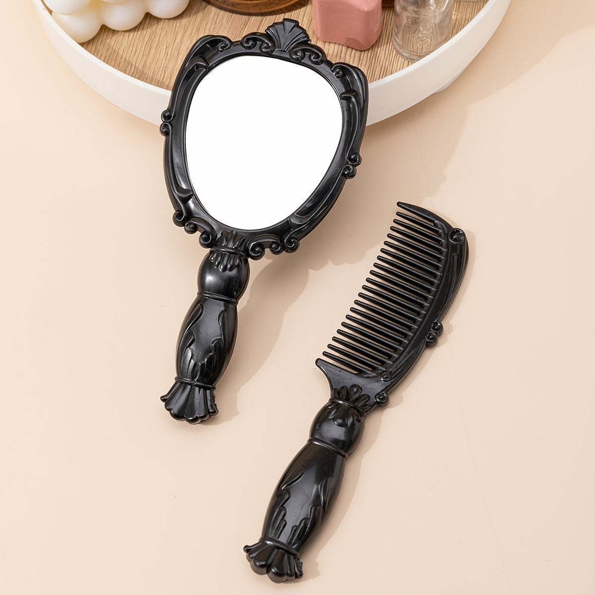 Vintage Floral Handheld Mirror & Comb Set