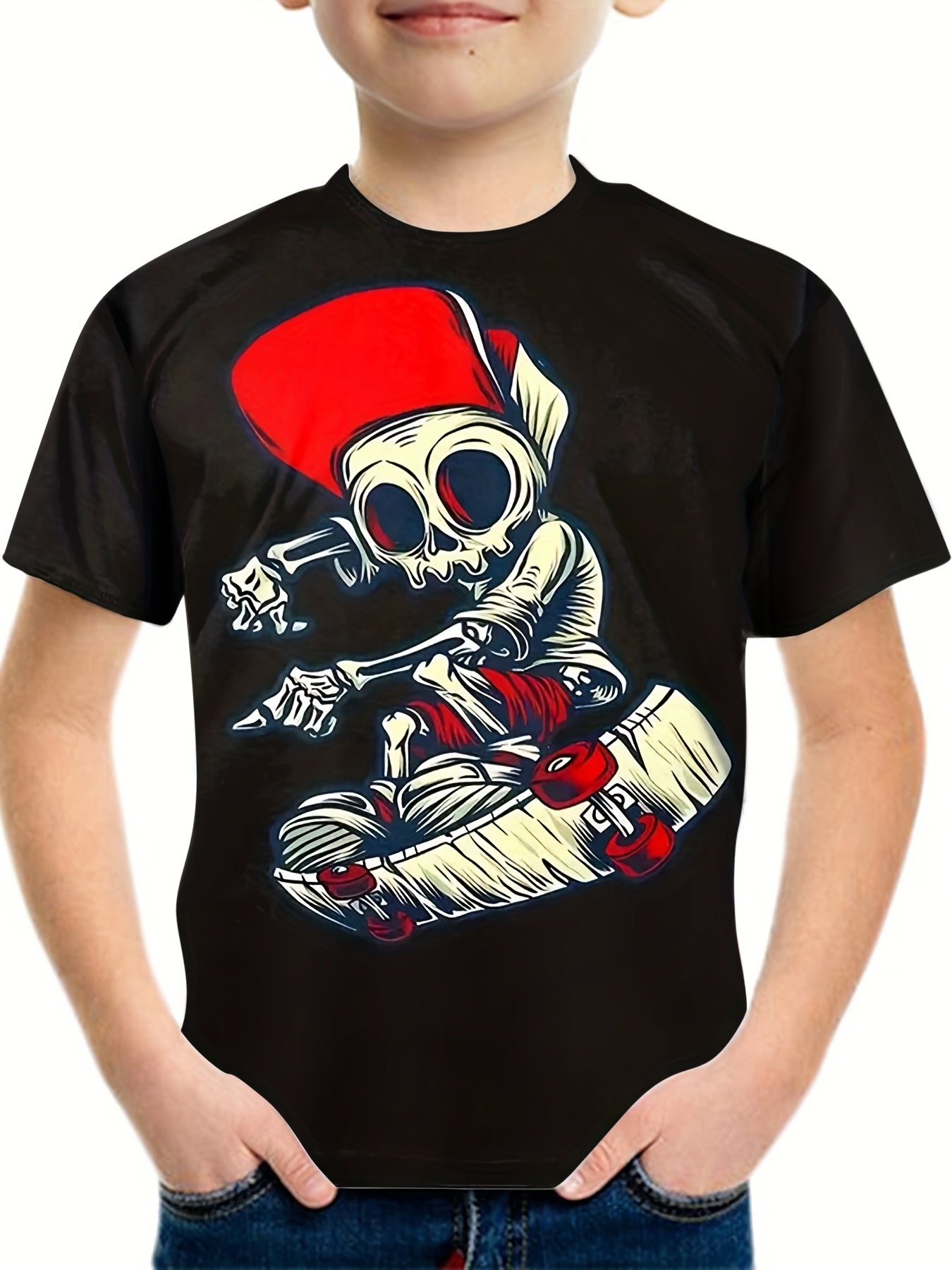 Boys Skateboard Player Skull Graphic Tee