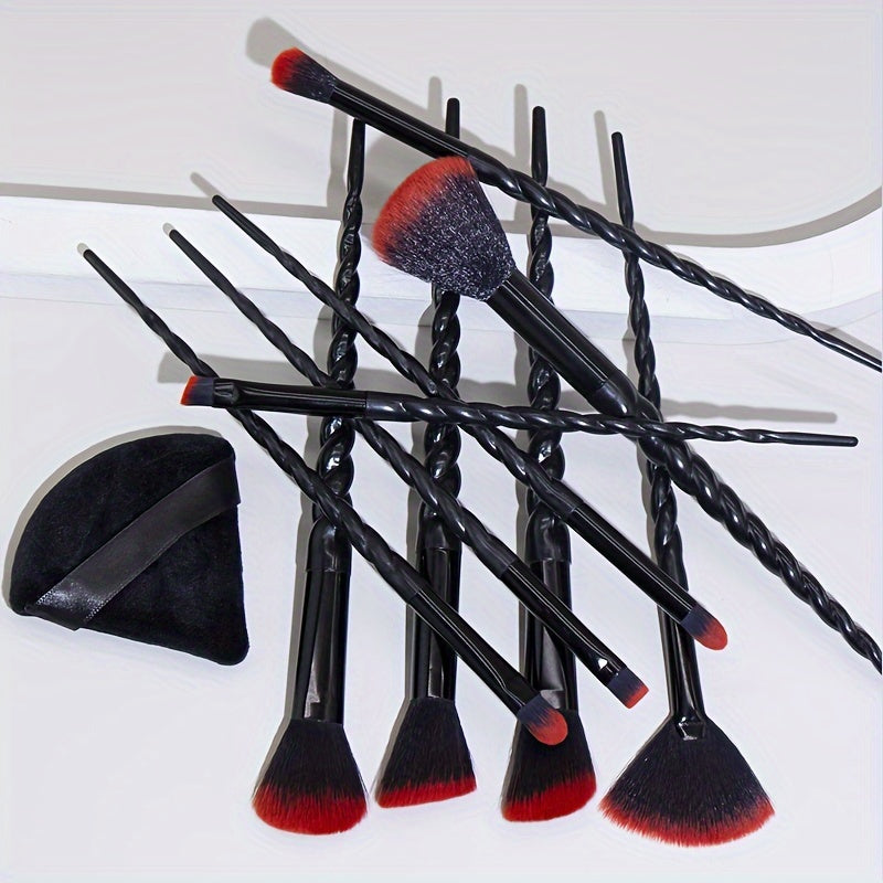 10Pcs Red And Black Makeup Eye Brushes Set