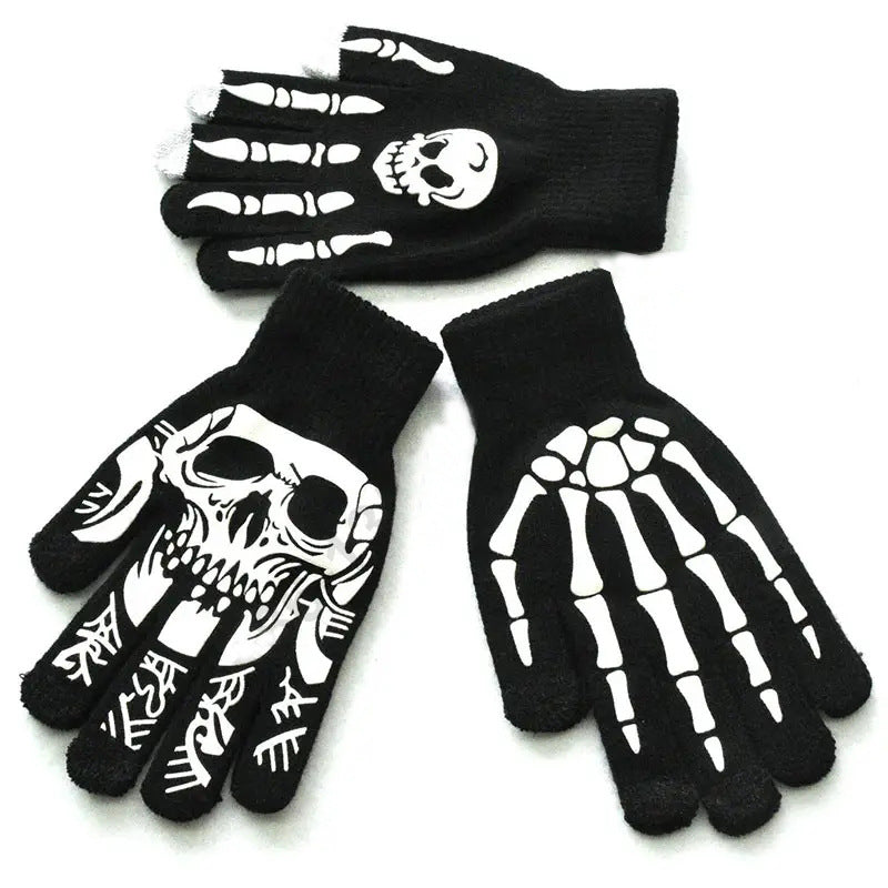 Skeleton  Printed Black Gloves