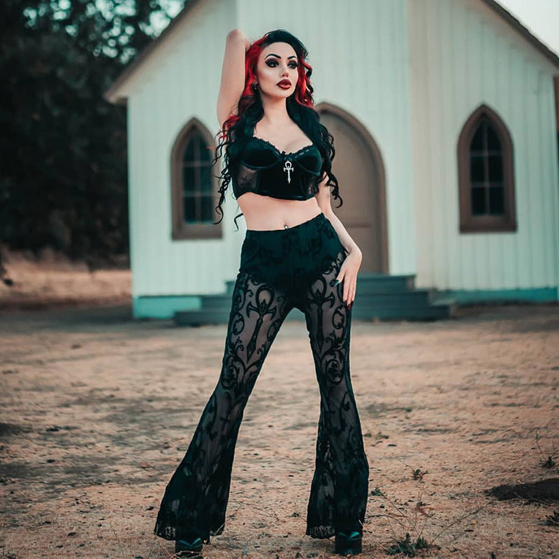 Black bohemian style flared pants