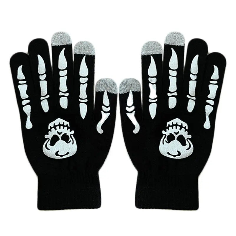 Skeleton  Printed Black Gloves