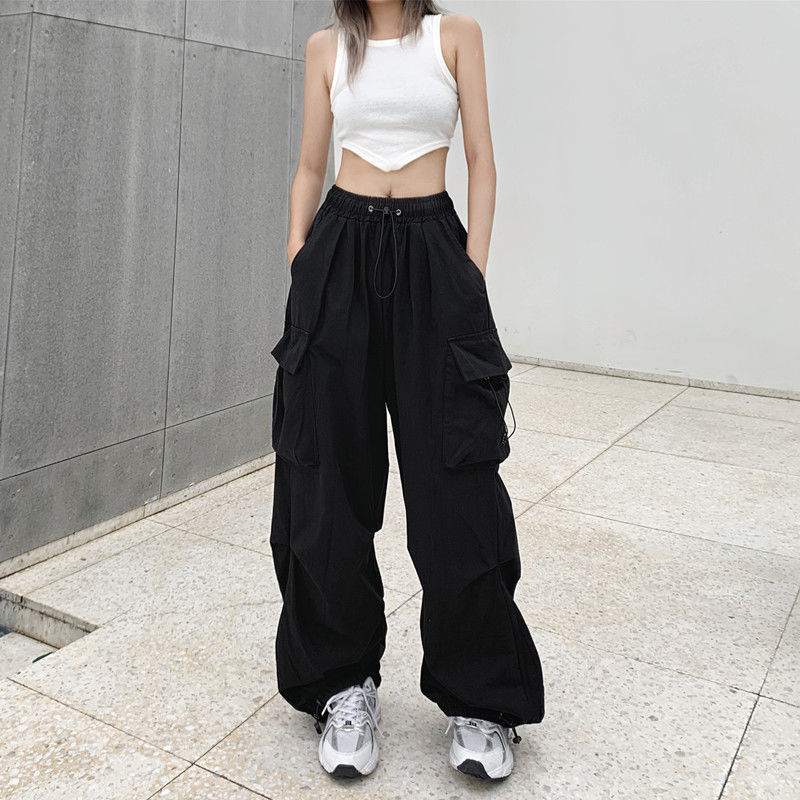 Black Baggy Wide Leg Cargo Pants