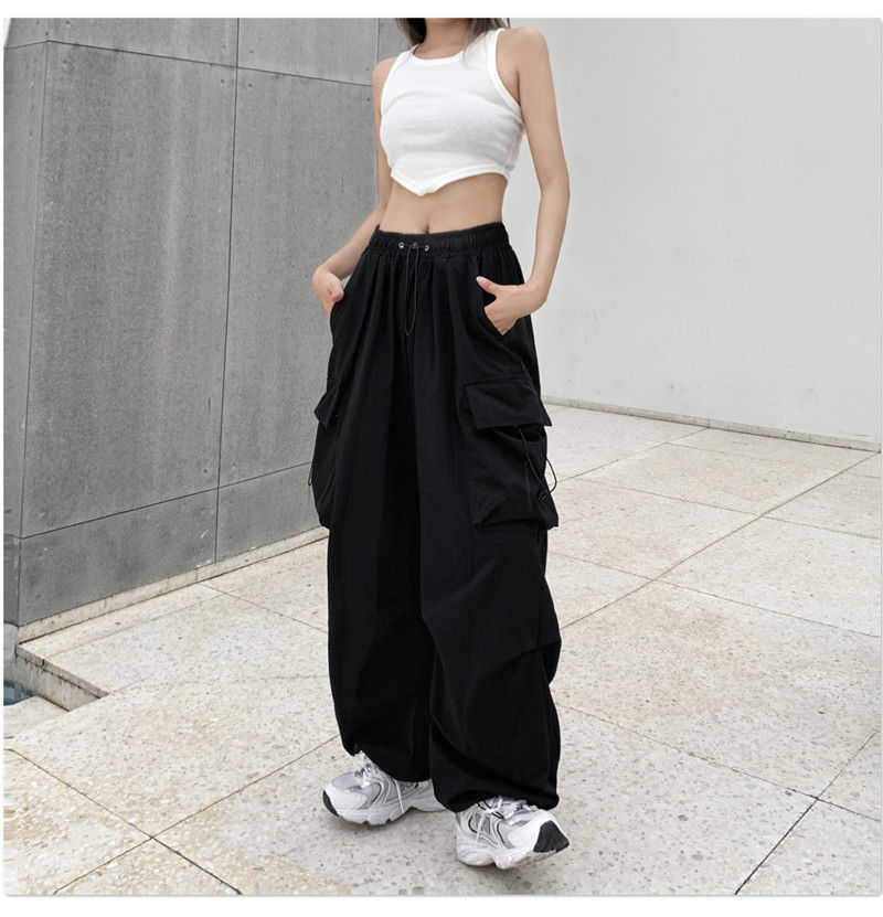 Black Baggy Wide Leg Cargo Pants