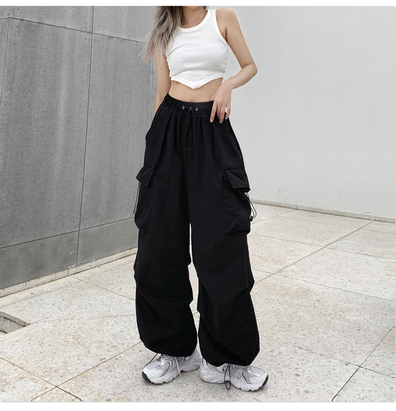 Black Baggy Wide Leg Cargo Pants