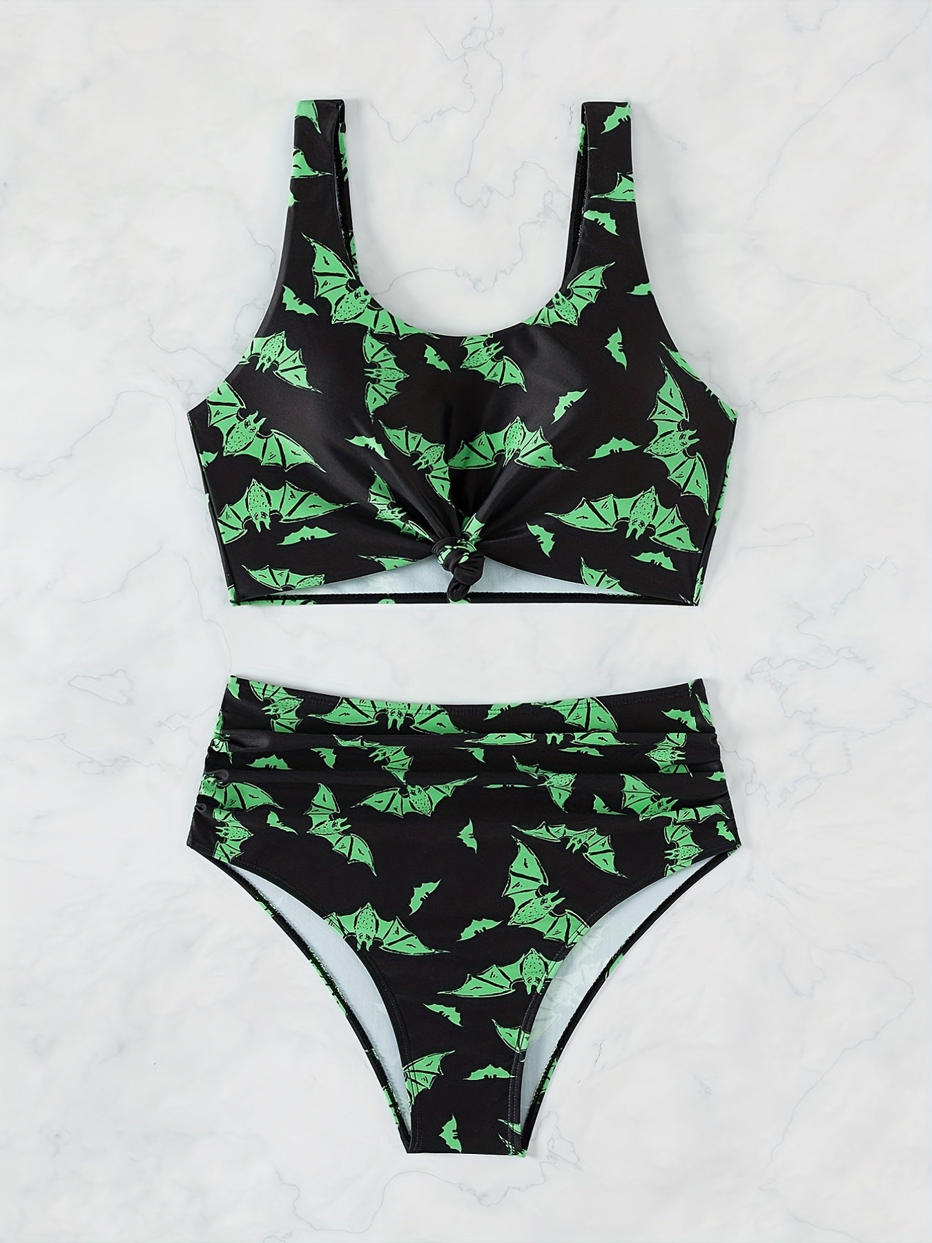 Black & Green Bat Print 2 Piece Set