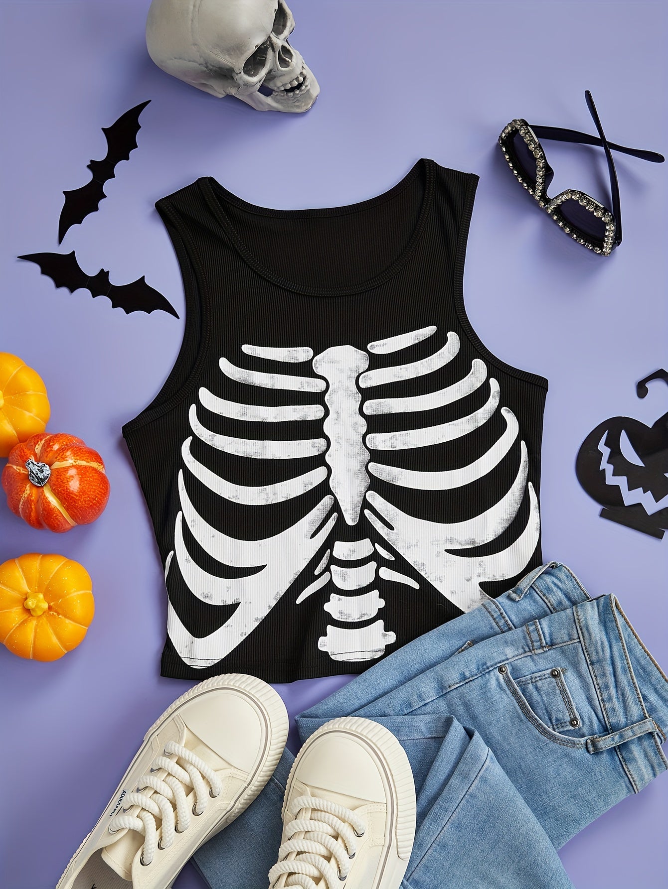 Skeleton Print Tank Top