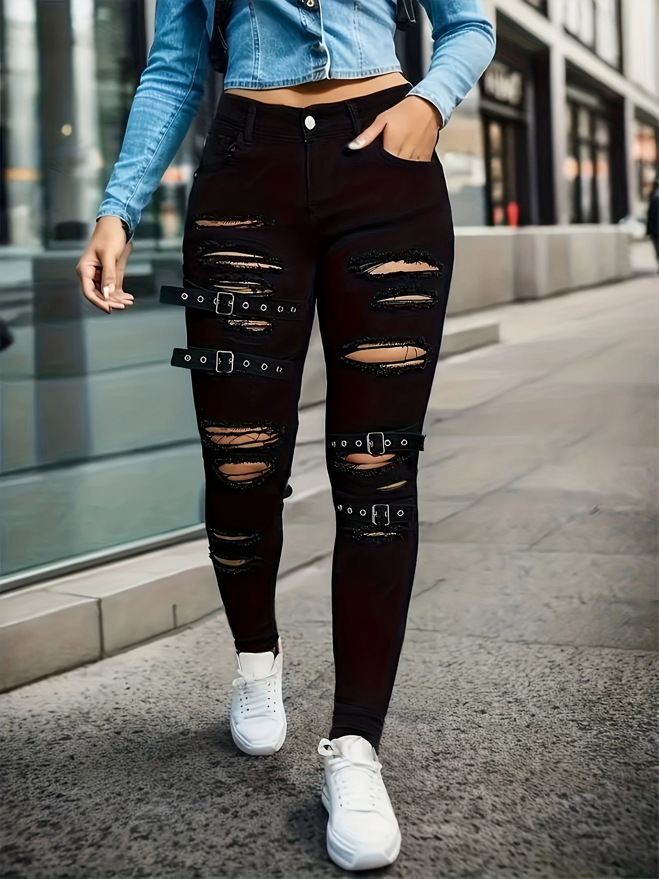 Ripped Skinny Stretch Jeans