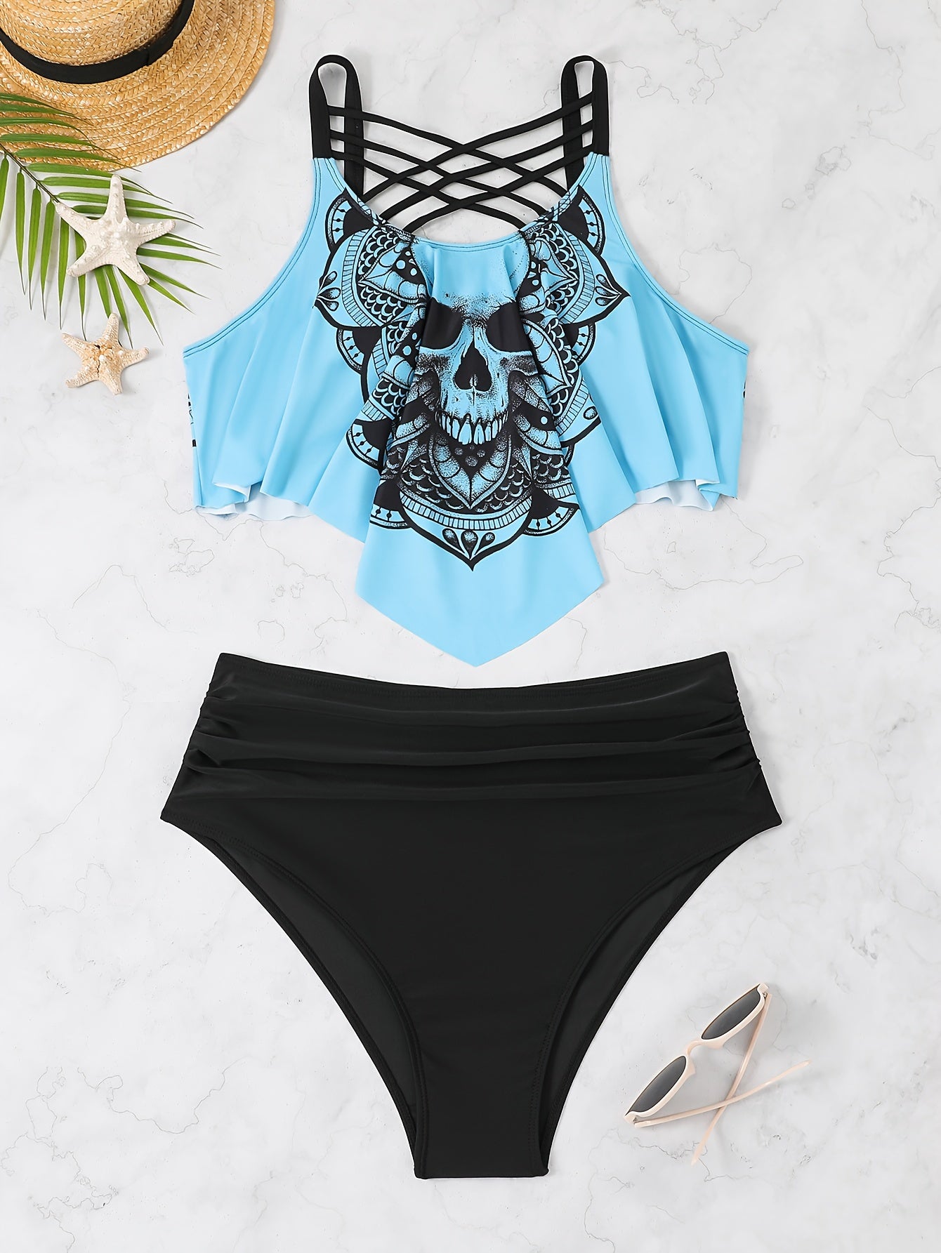 Plus Size Skull Tankini Set