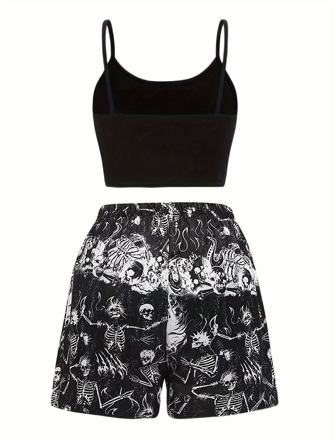 Women's Plus Gothic Skull Print Top & Shorts