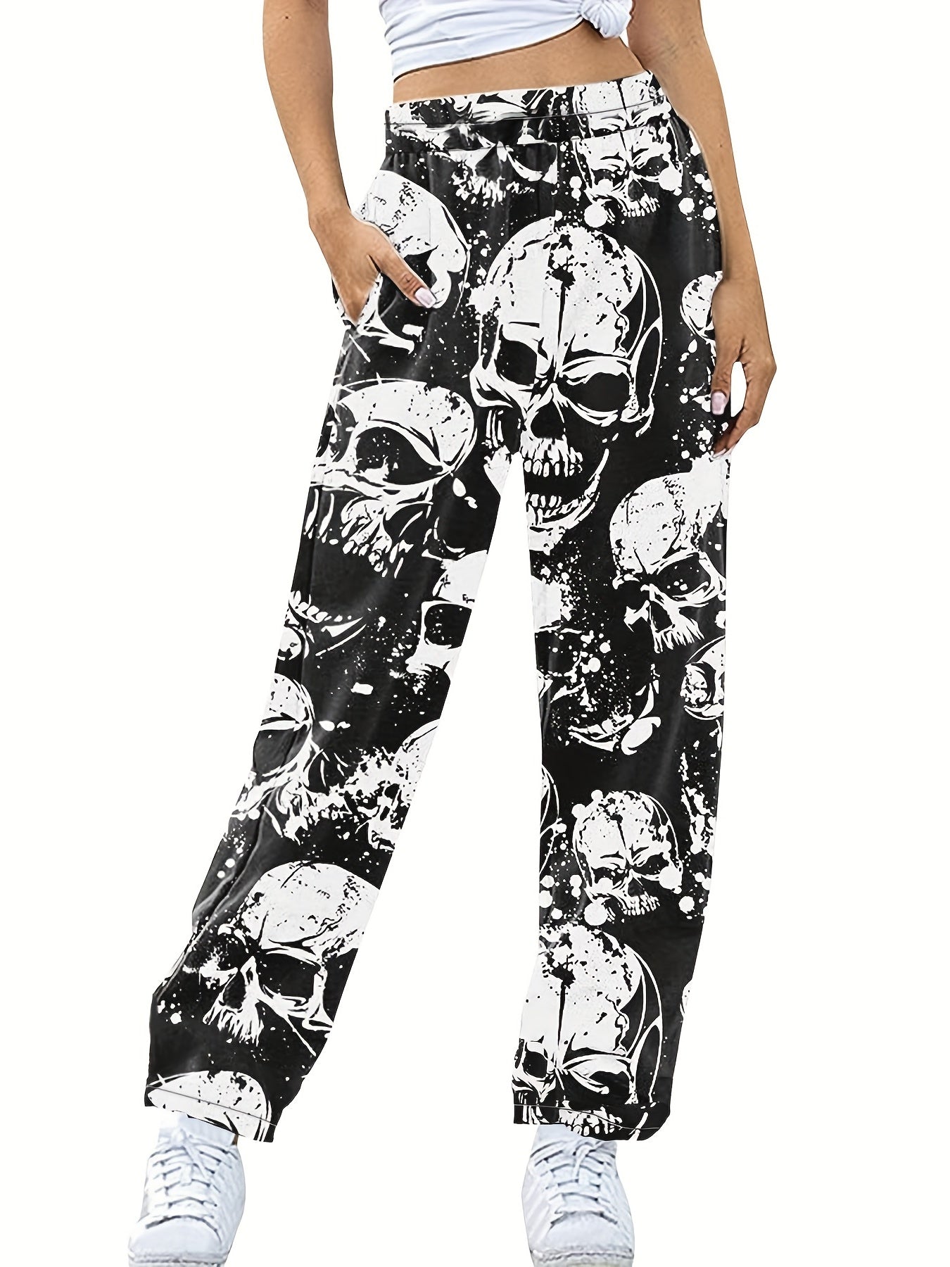 Plus-Size Skull Print Pants