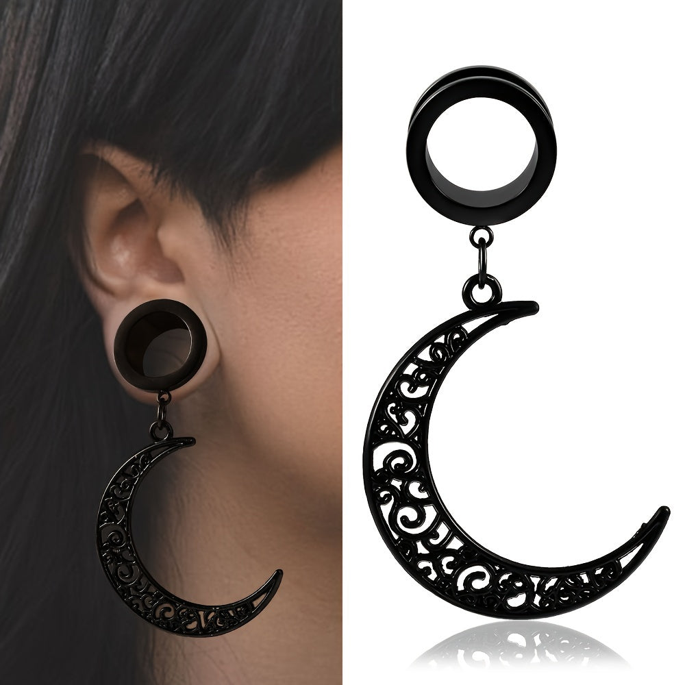 2PCS Black Crescent Moon Pendant Ear Gauges