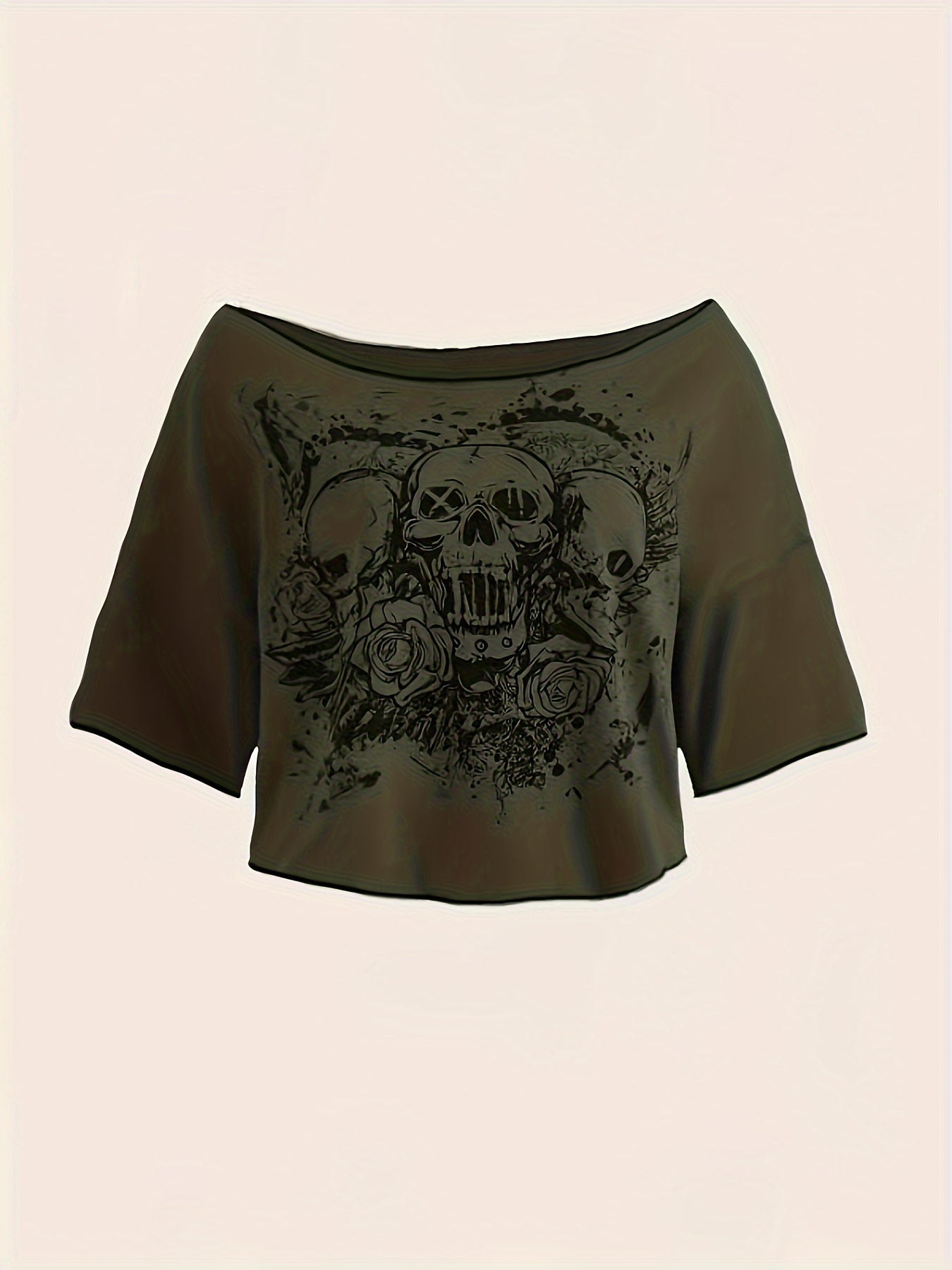 Off-Shoulder Skull T-Shirt