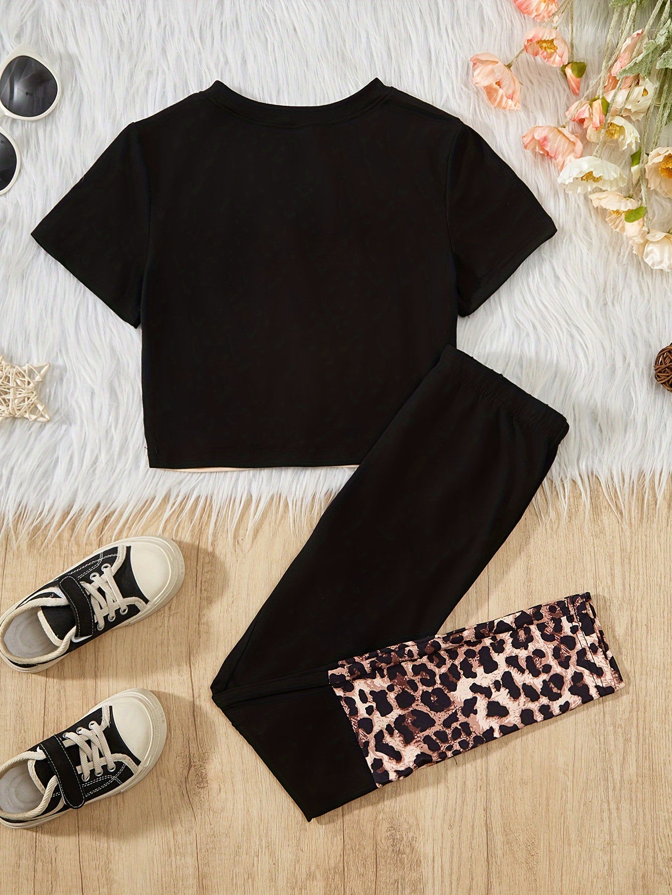 Leopard Print Short Sleeve Pants Set