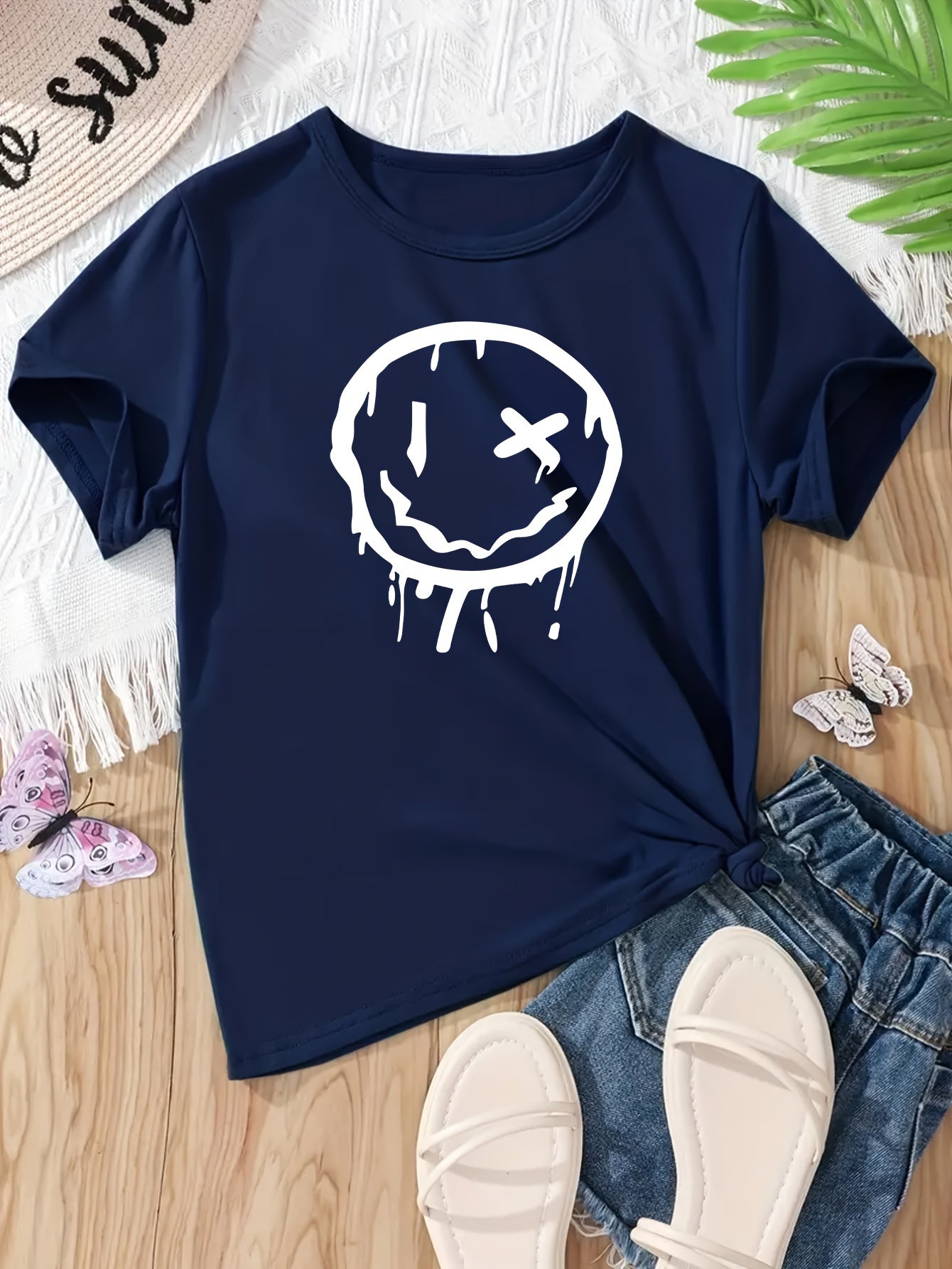 Melting Smile Face Graphic Print For Girls