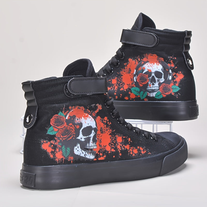 Men's Skull Rose Pattern High-top Canvas Shoes