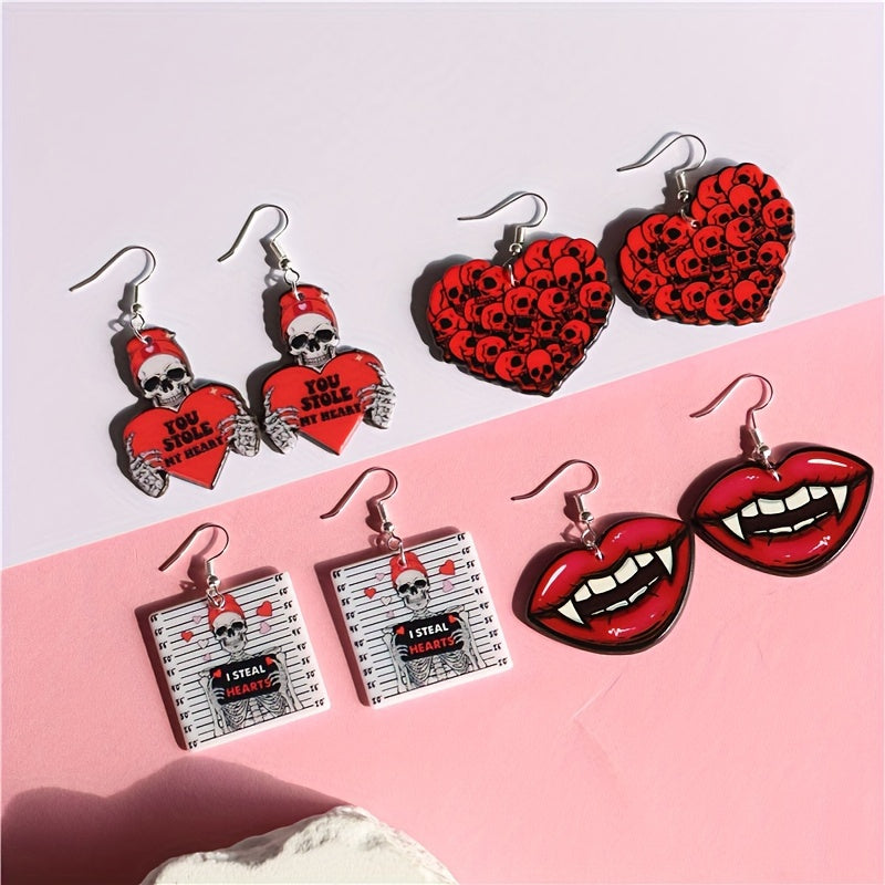 Skull Heart Vampire Mouth Earrings