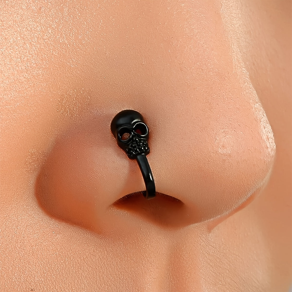 Black Skull Shape Clip On Nose Ring