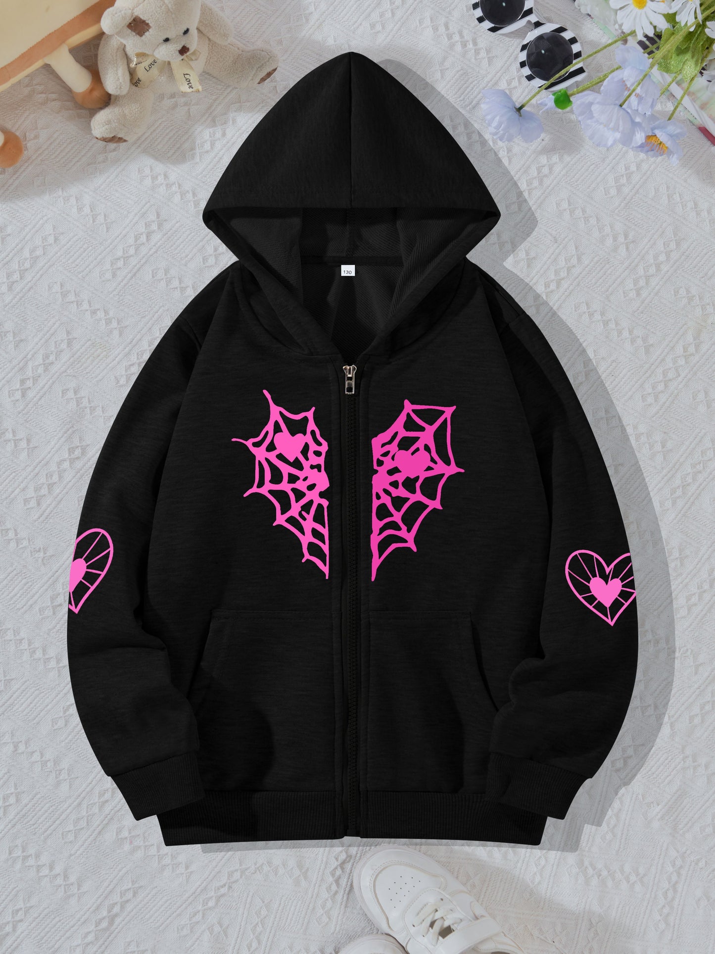 Sweat shirt with Heart Prints and Spider webs