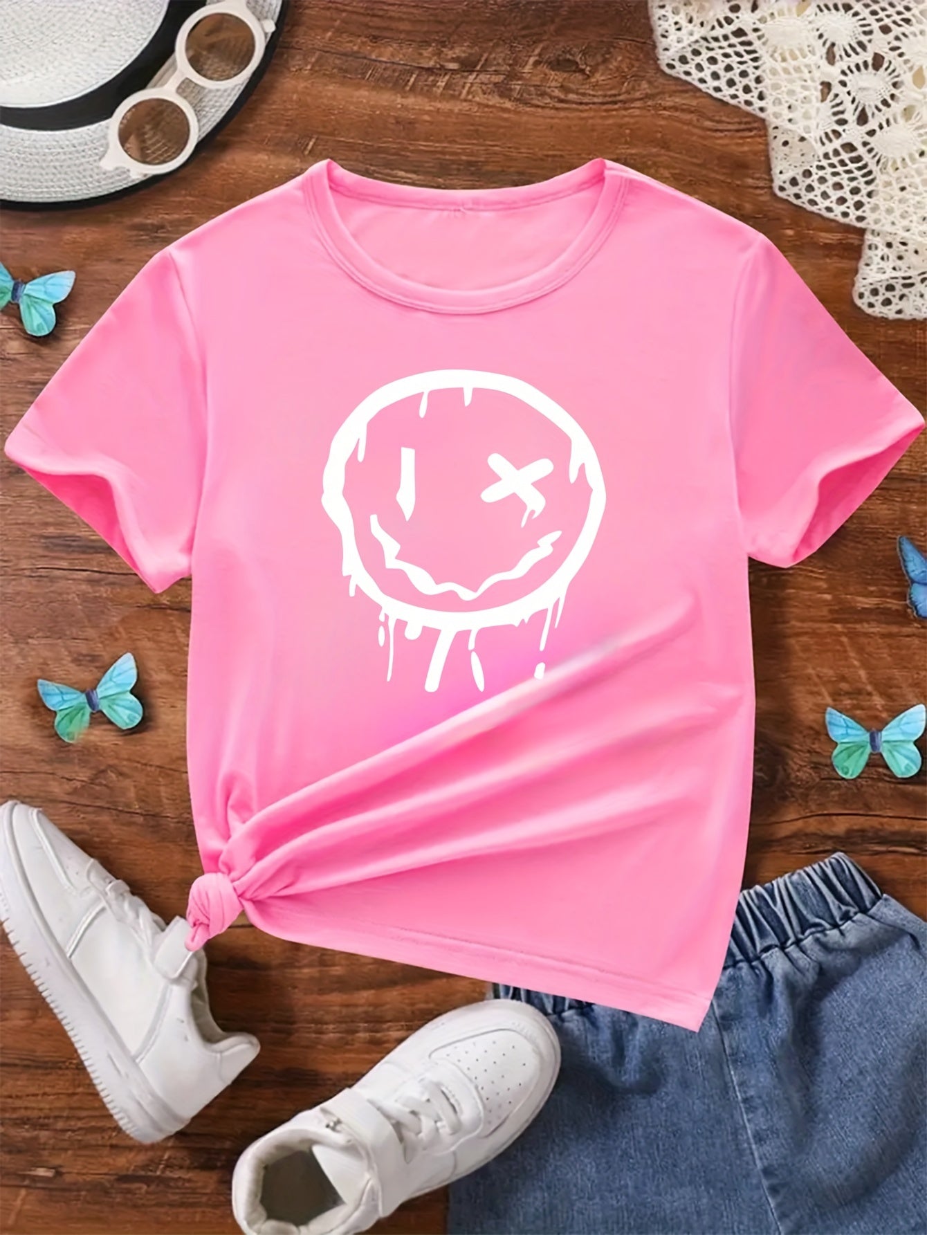 Melting Smile Face Graphic Print For Girls