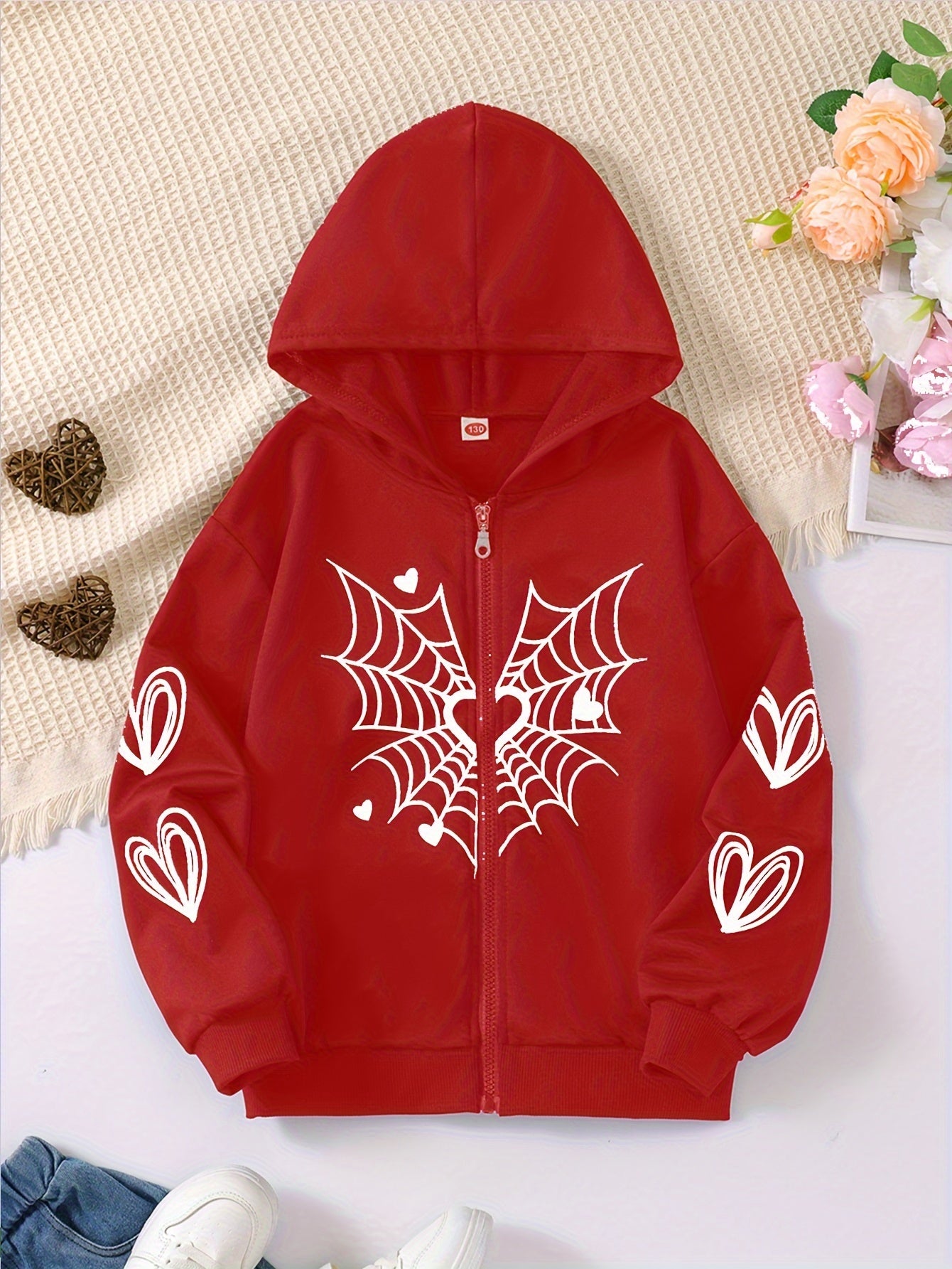 Girls Spider with Heart Zip up Hoodie