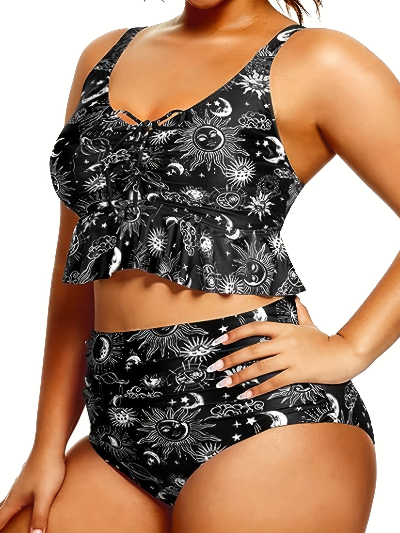 Women's Plus Sun & Moon Print 2Pc