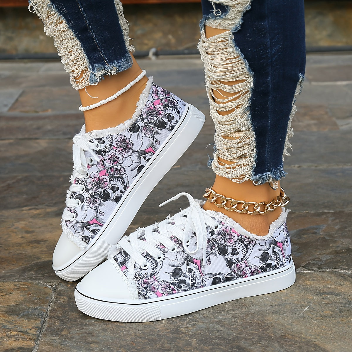 Women's Skull Print Canvas Sneakers